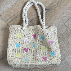 Cat & Jack Cream Tote with Colorful Hearts